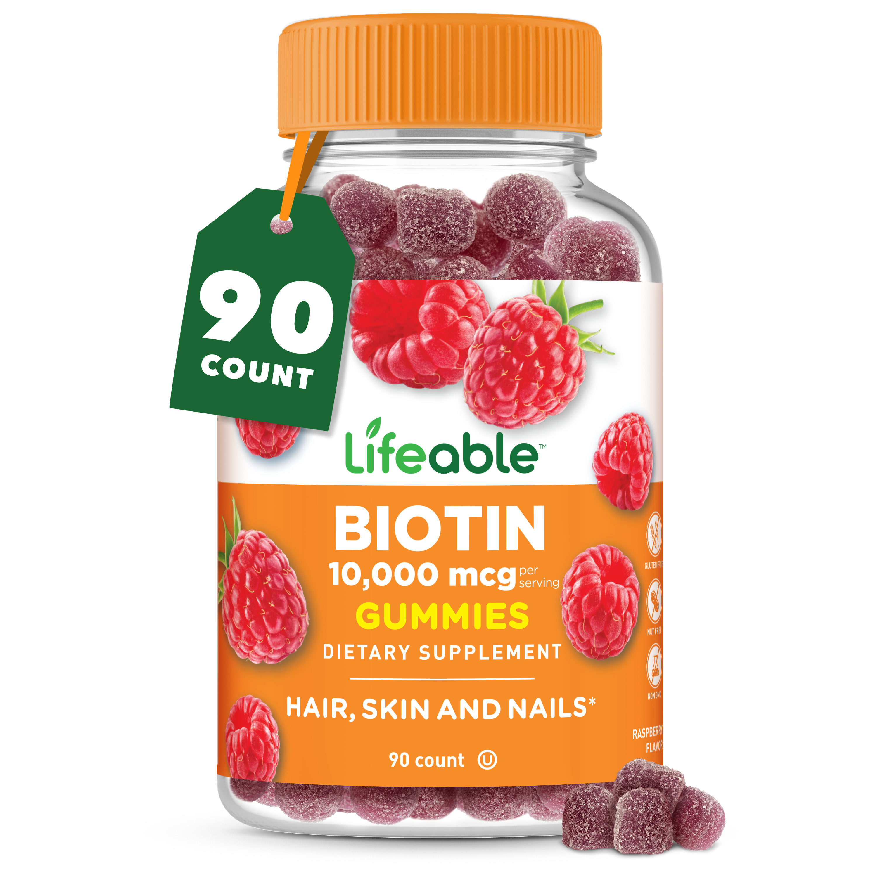 Complément Alimentaire Biotine 10 000 Mcg - Gommes (Gummies) à Libération Rapide - 30/60 Pièces - Marque Fearathe - Date De Péremption 03/2027