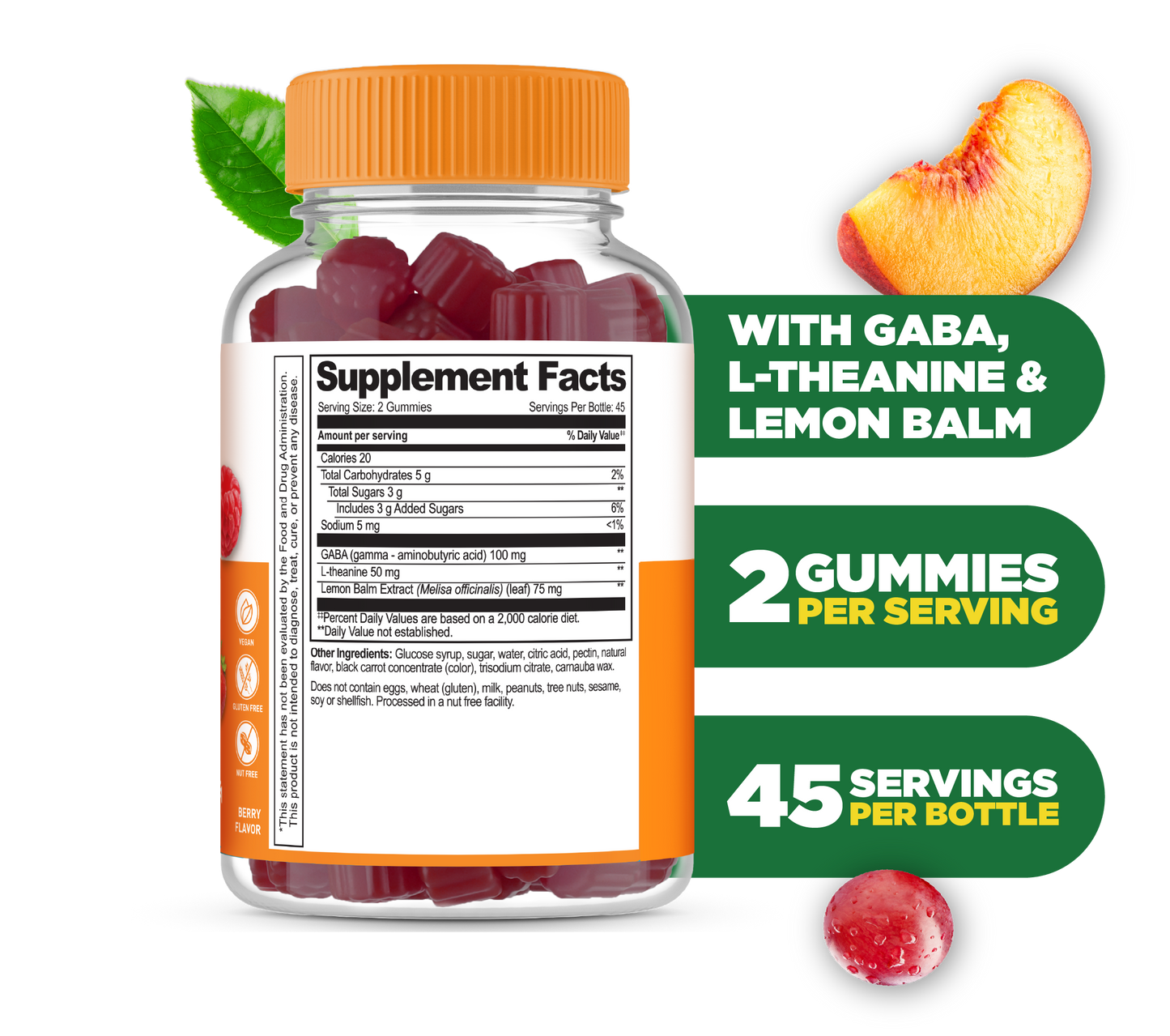 Stress gummies with l theanine, lemon balm and Gaba for Teens
