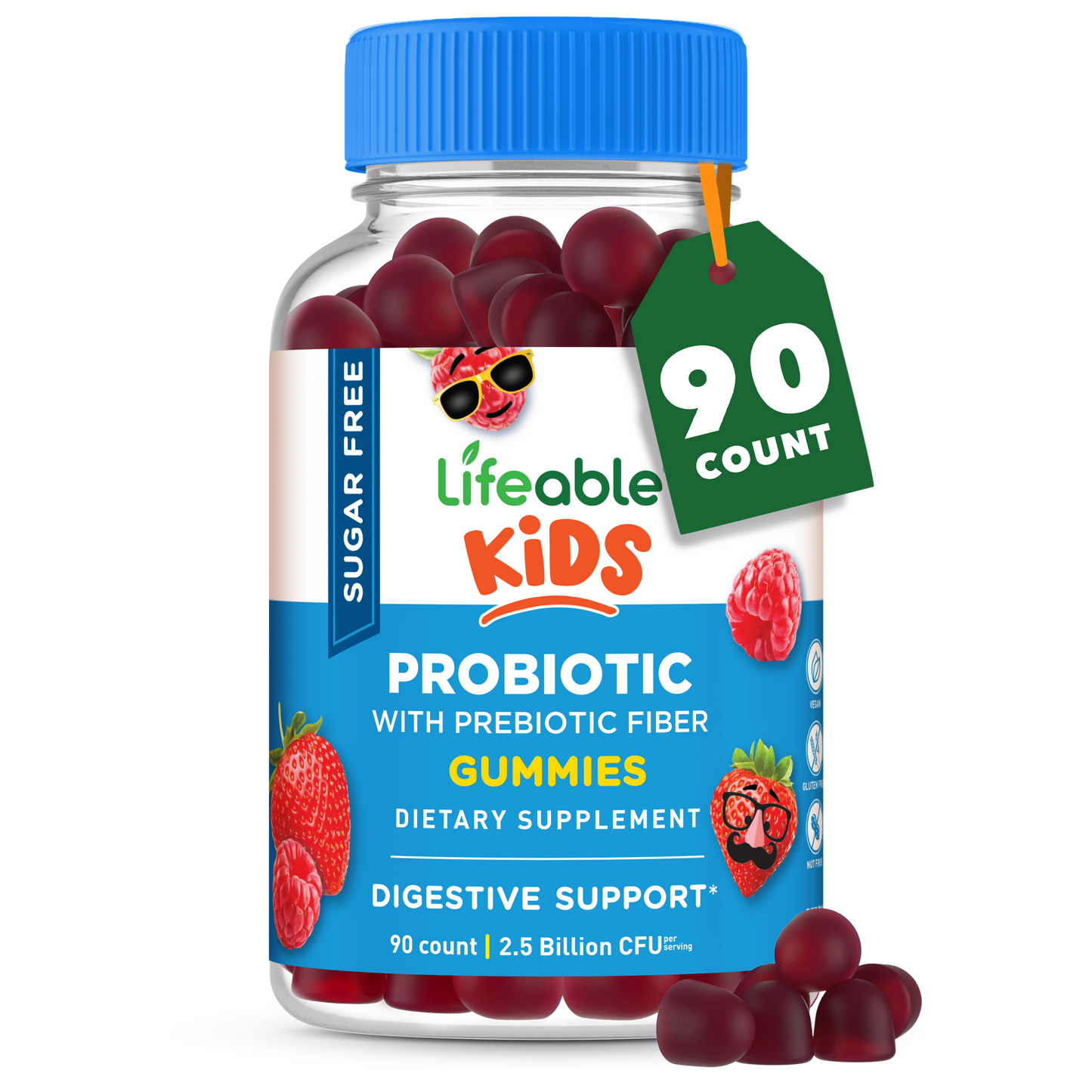 Lifeable Sugar Free Probiotics with Prebiotics Fiber for Kids 90 Gummies