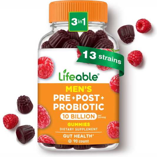 Pre Post Probiotic Gummies for Men, 10 Billion 13 Strains, 90ct