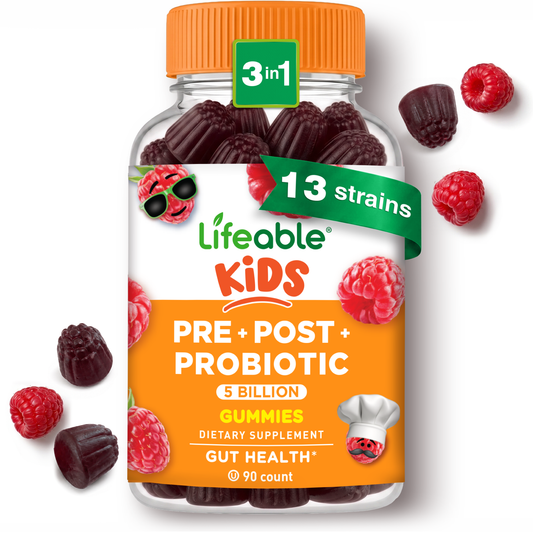 Lifeable Kids Pre Post Probiotic Gummies, 5 Billion 13 Strains, 90ct