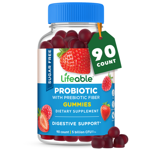 Lifeable Sugar Free Probiotics with Prebiotics Fiber Gummies for Adults, Man, Women – 90 Gummies