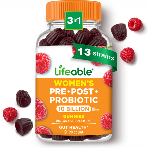 Pre Post Probiotic Gummies for Women, 10 Billion 13 Strains, 90ct