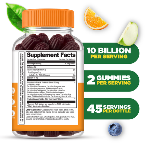 Pre Post Probiotic Gummies for Women, 10 Billion 13 Strains, 90ct