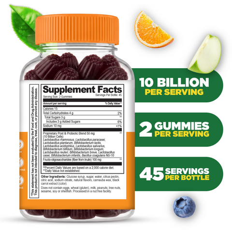 Pre Post Probiotic Gummies for Men, 10 Billion 13 Strains, 90ct