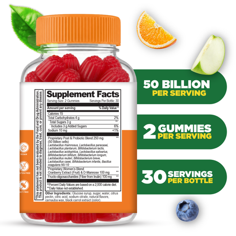 Pre Post Probiotic Gummies for Women, 50 Billion 13 Strains, 60ct