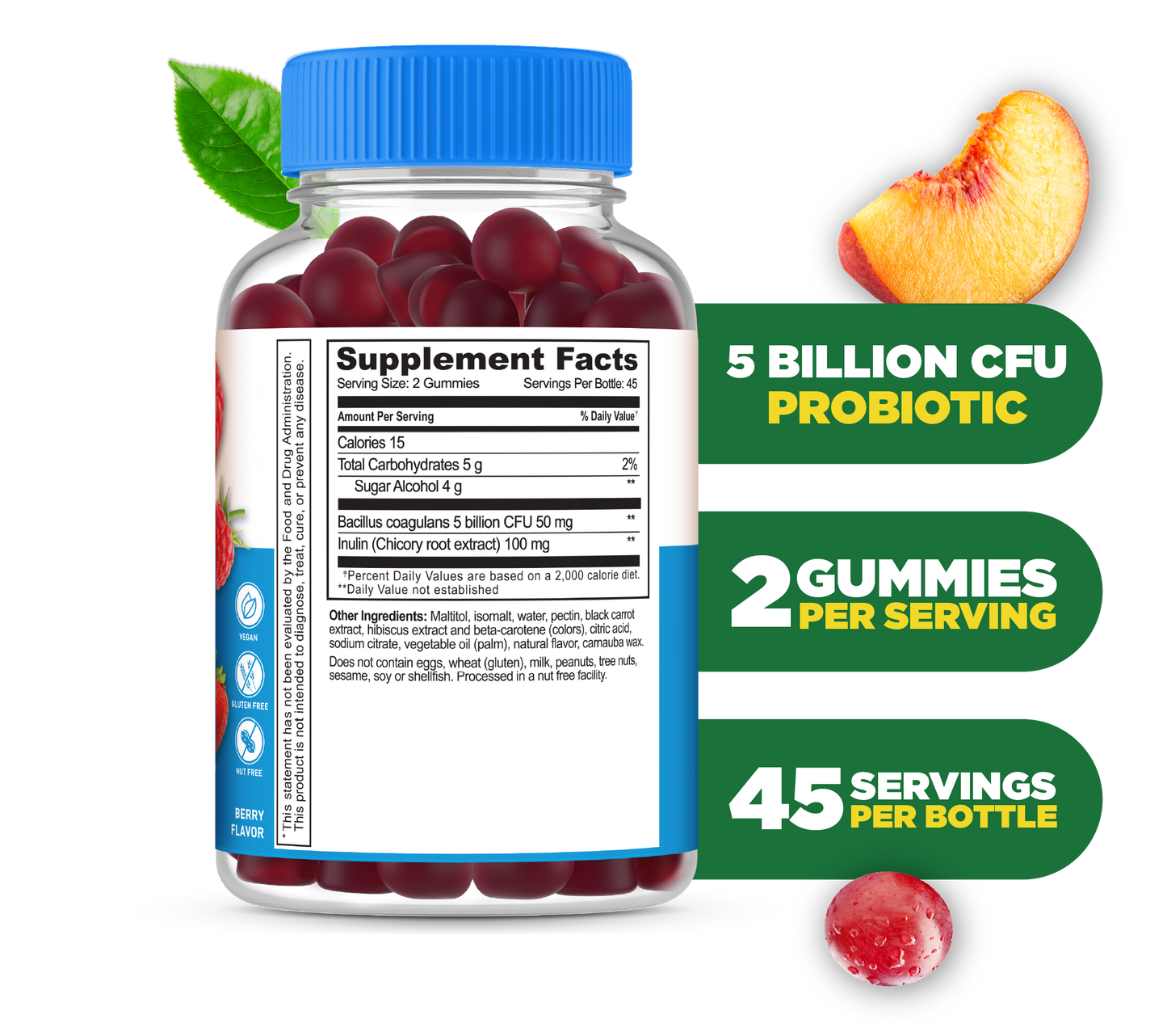 Lifeable Sugar Free Probiotics with Prebiotics Fiber Gummies for Adults, Man, Women – 90 Gummies