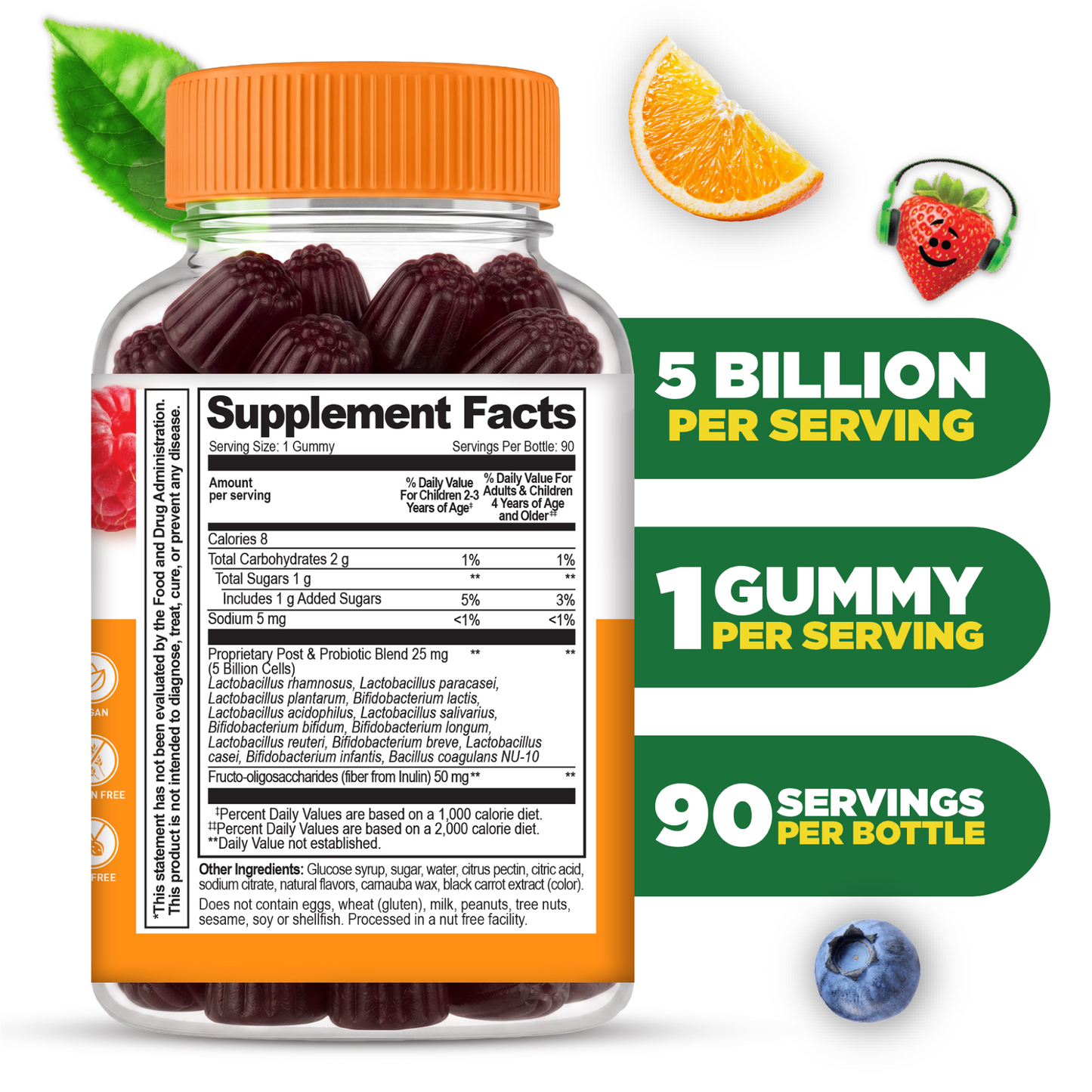 Lifeable Kids Pre Post Probiotic Gummies, 5 Billion 13 Strains, 90ct