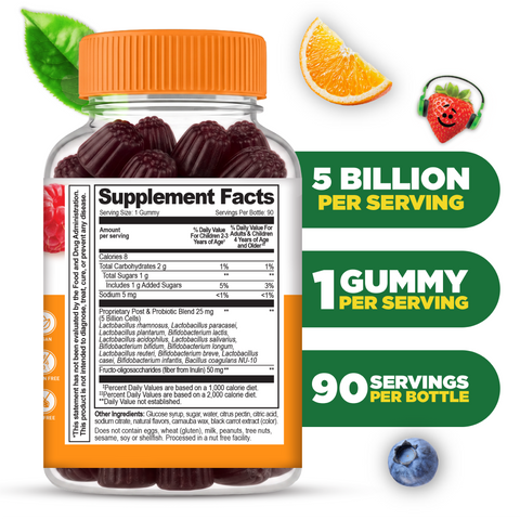 Lifeable Kids Pre Post Probiotic Gummies, 5 Billion 13 Strains, 90ct