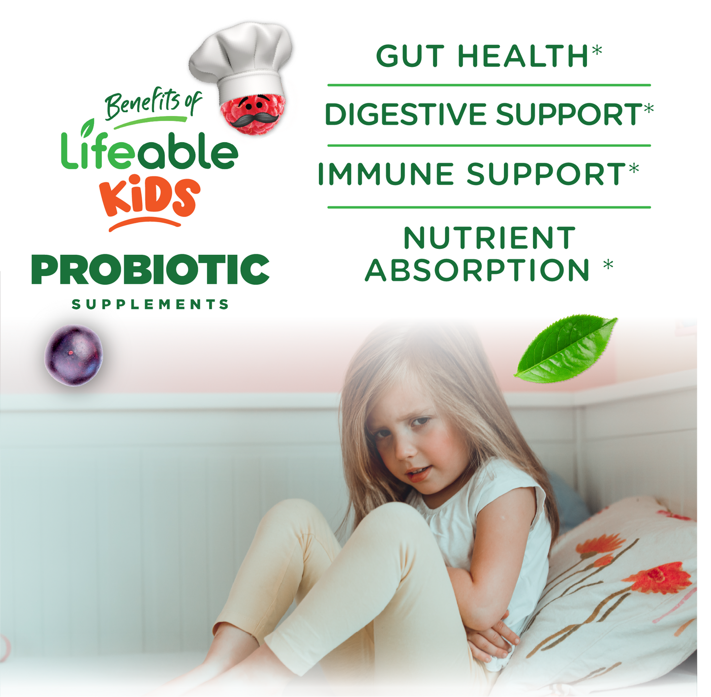 Lifeable Sugar Free Probiotics with Prebiotics Fiber for Kids 90 Gummies
