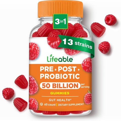 Pre Post Probiotic Gummies for Women and Men, 50 Billion 13 Strains, 60ct