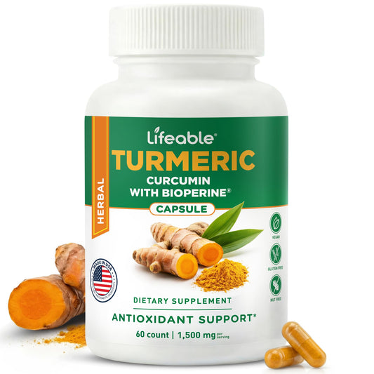 Turmeric Curcumin Supplement 1500mg with Black Pepper, 60 Count