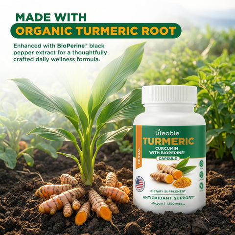 Turmeric Curcumin Supplement 1500mg with Black Pepper, 60 Count
